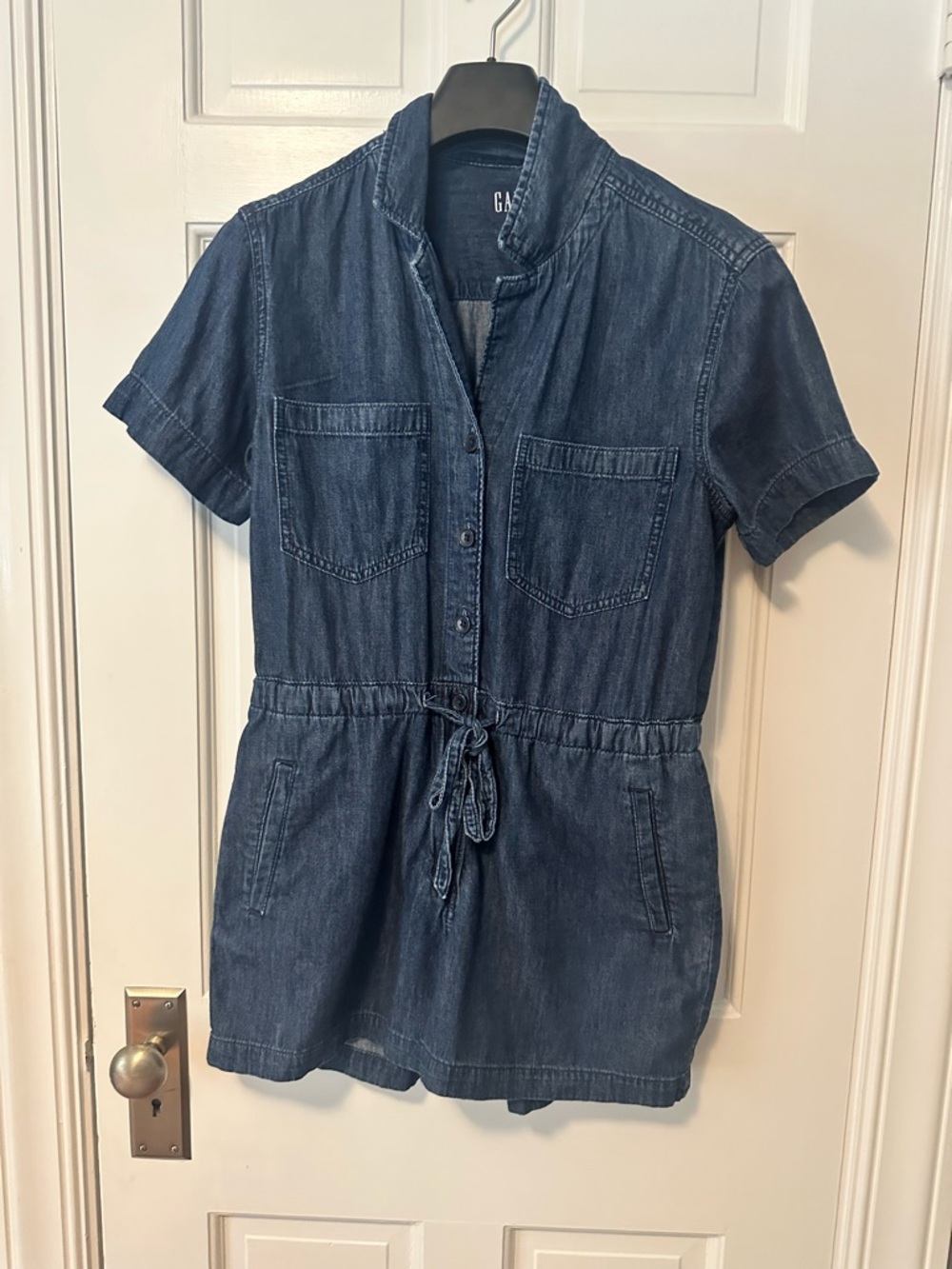 GAP Petite Dark Indigo Denim Short Sleeve Jumpsuit Romper - XSP